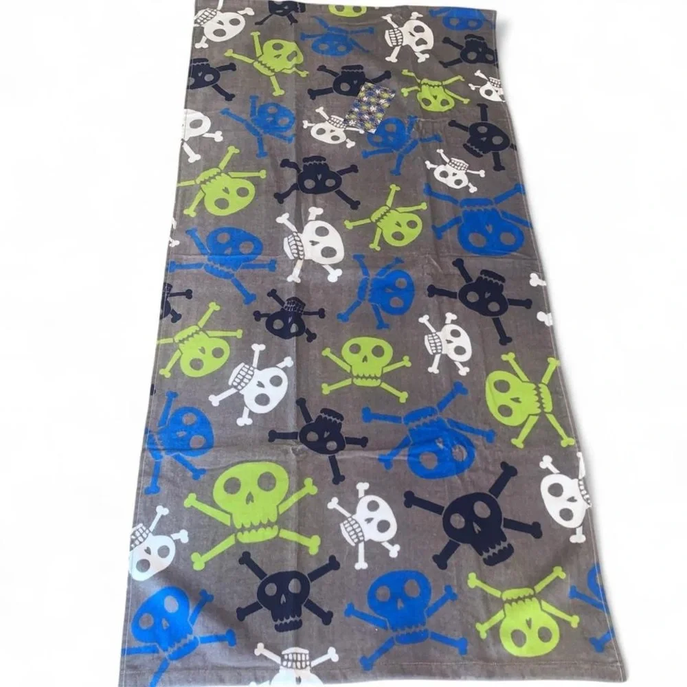 Jumping Beans Gray and Blue Skulls and Crossbones Velour Beach Towel